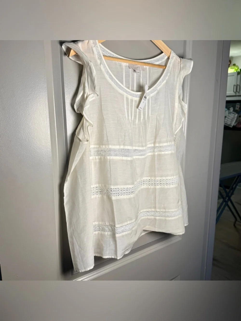 LOFT Cotton Silk Ruffle Sleeve | White | XL | NWT | Lace Cottagecore Feminine - Picture 3 of 7